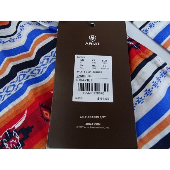 New Ariat Men's XXL Pratt Southwestern Sandshell Pearl Snap Western Shirt Aztec - Picture 3 of 8